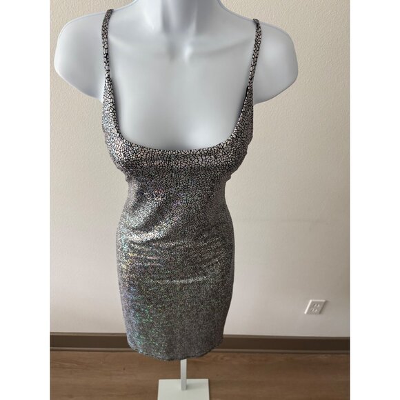 Y2K Dress Large Shimmer Metallic BodyCon Night Out Disco Futuristic Cyberpunk - Picture 7 of 14